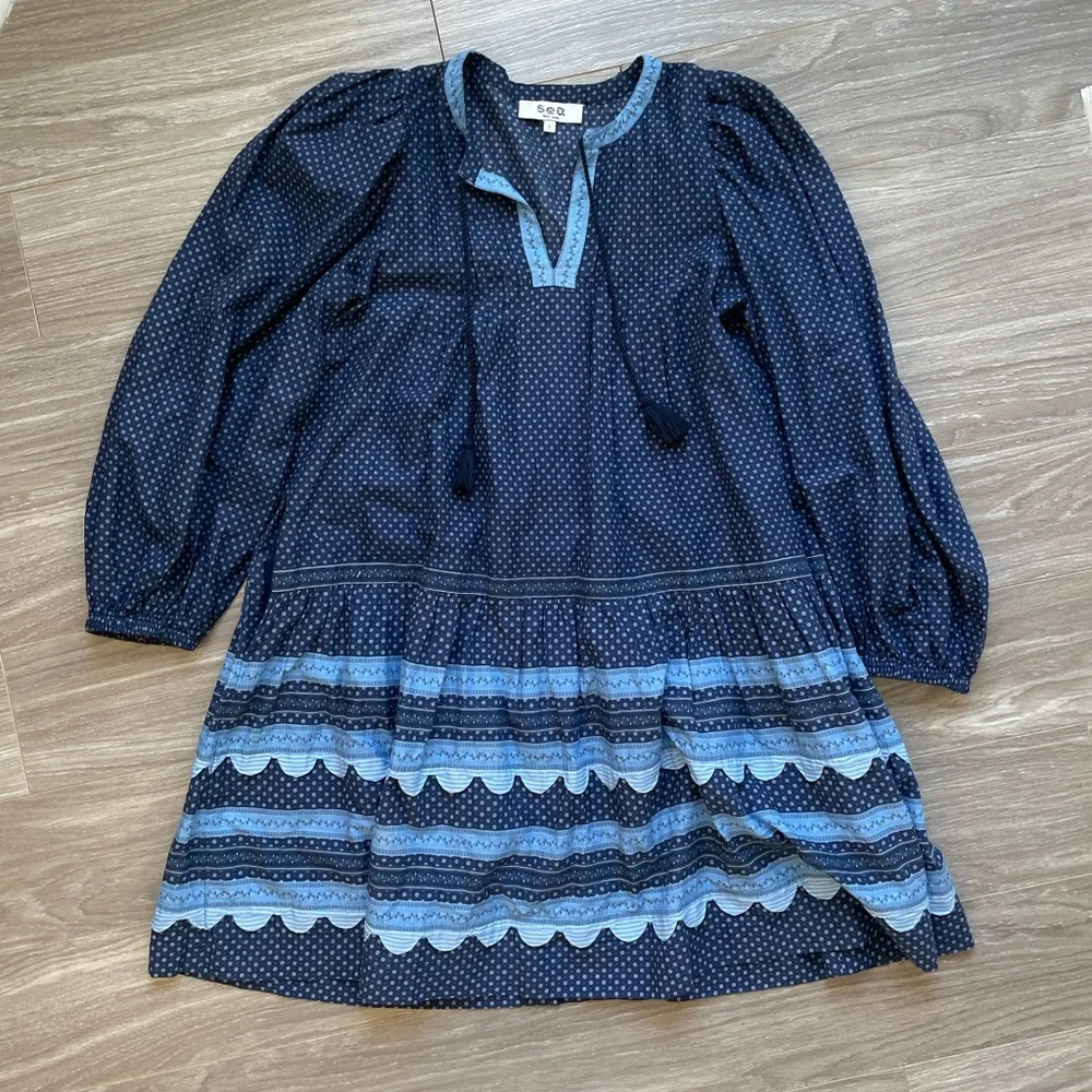 Sea New York Palmer Tunic Dress Sz S EUC Blue Long Sleeve 100% Cotton - Picture 7 of 15